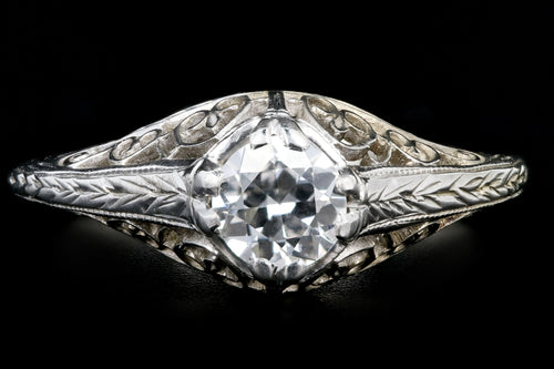 Art Deco Belias 18K White Gold Diamond Filigree Engagement Ring - Queen May