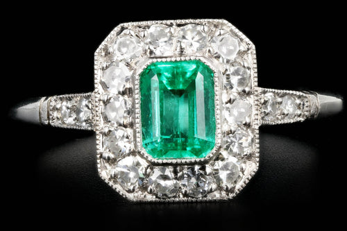 Art Deco Style Platinum .60 Colombian Emerald & Diamond Ring - Queen May