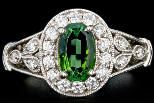 Modern 14K White Gold 1.20CT Green Tourmaline and Diamond Ring - Queen May