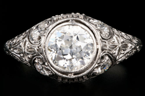 Art Deco Platinum .97 Carat Old European Cut Diamond Engagement Ring - Queen May