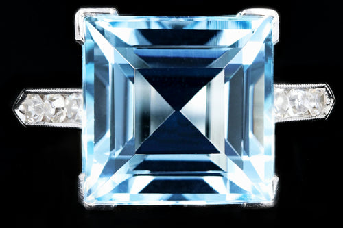 Retro Platinum 5 Carat Aquamarine and Diamond Ring - Queen May
