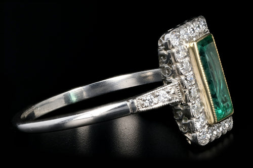Art Deco Style Platinum .79 Carat Colombian Emerald & Diamond Ring - Queen May