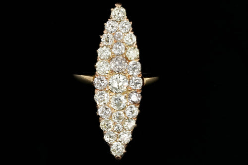 Victorian 18K Yellow Gold 4 Carat Total Weight Old Cut Diamond Navette Ring - Queen May