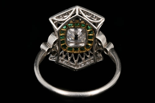 Art Deco Platinum 1.28 Carat Old Mine Cut Emerald & Diamond Ring - Queen May
