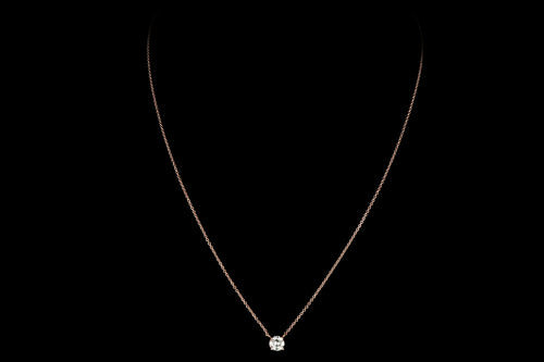 New 14K Rose Gold .72 Carat Round Brilliant Cut Necklace GIA Certified - Queen May