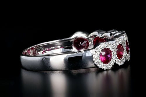 14K White Gold Natural Ruby, Sapphire or Emerald and Diamond Bands - Queen May