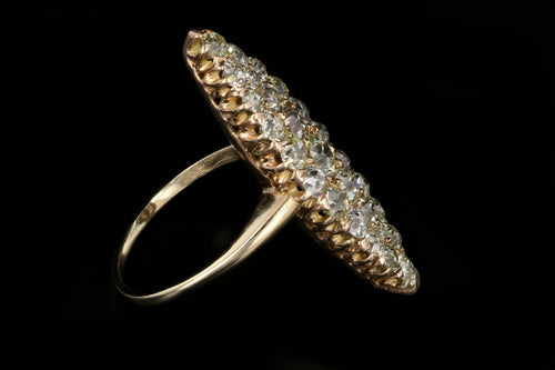 Victorian 18K Yellow Gold 4 Carat Total Weight Old Cut Diamond Navette Ring - Queen May