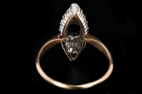 Edwardian 14K Rose Gold and Platinum Sapphire and Diamond Navette Ring - Queen May