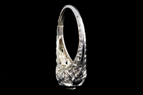 Art Deco 18K White Gold Diamond Filigree Ring - Queen May