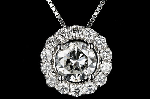 18K White Gold .97 CT Diamond Halo Pendant Necklace - Queen May