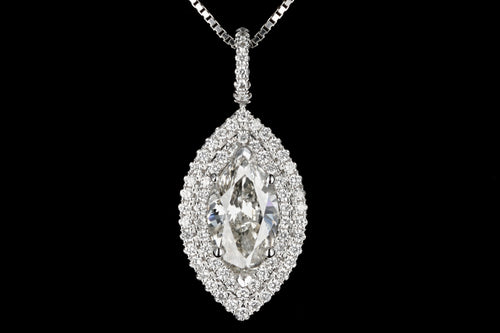 Modern 14K White Gold Marquise Diamond 1.51 Carat Pendant Necklace - Queen May