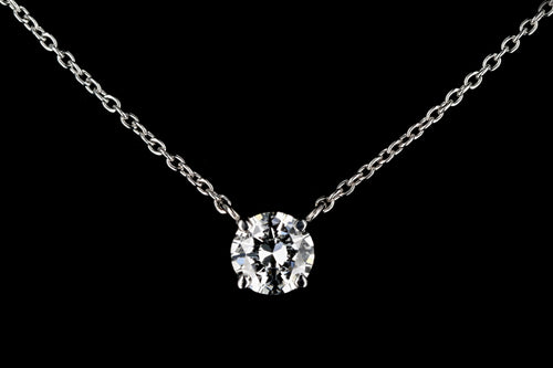 New 18K White Gold .71 Round Brilliant Cut Necklace GIA Certified - Queen May