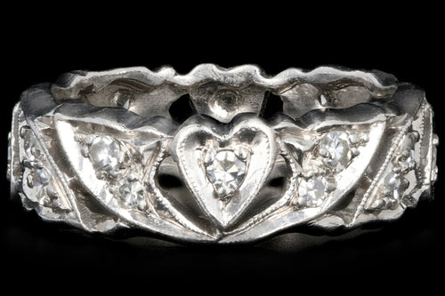Art Deco Platinum Diamond Heart Motif Eternity Band Size 6 - Queen May