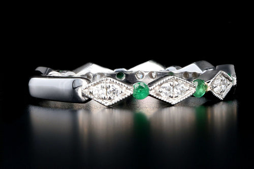 14K White Gold Diamond and Emerald, Ruby or Sapphire Half Eternity Band - Queen May