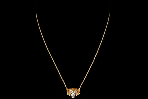 Victorian 14K Yellow Gold Enamel Tiger Diamond Conversion Necklace - Queen May