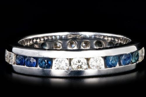 14K White Gold Diamond & Sapphire Eternity Band Ring Size 5.75 - Queen May