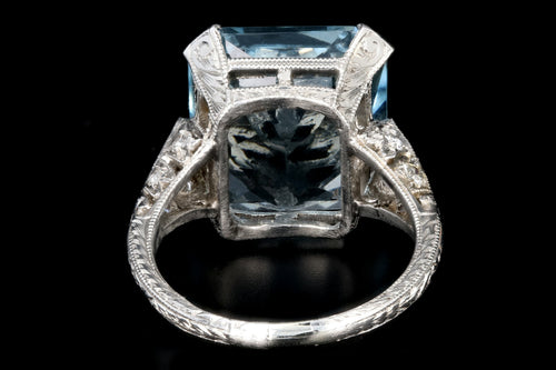 Art Deco Platinum 7 Carat Aquamarine and Diamond Ring - Queen May