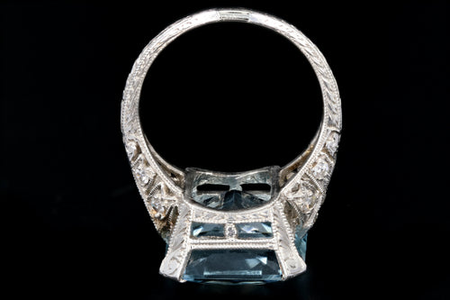 Art Deco Platinum 7 Carat Aquamarine and Diamond Ring - Queen May