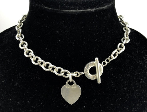 Tiffany & Co Sterling Silver Heart Tag Toggle Necklace 16" - Queen May