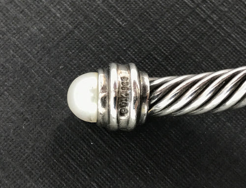 David Yurman Pearl & Diamond Classic Cable Cuff Bracelet - Queen May