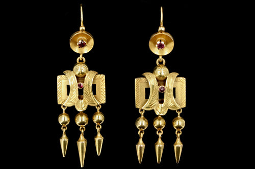 Victorian 14K Yellow Gold .20 Carat Natural Ruby Drop Earrings - Queen May