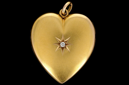 Victorian 10K Yellow Gold Sunburst Diamond Heart Locket - Queen May