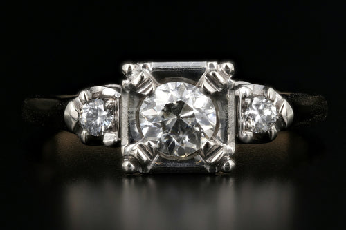 Retro 14K White & Yellow Gold .50 Carat Diamond Engagement Ring - Queen May