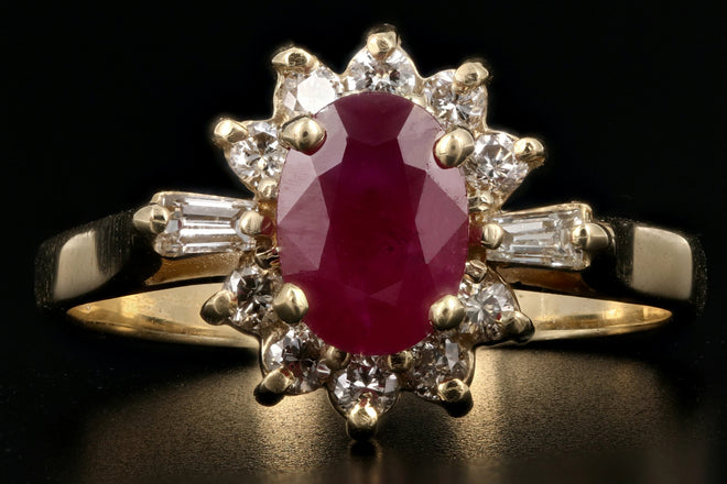 Vintage 14K Yellow Gold 1.30CT Oval Cut Natural Ruby and Diamond Ring - Queen May