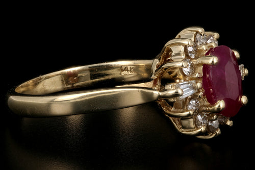 Vintage 14K Yellow Gold 1.30CT Oval Cut Natural Ruby and Diamond Ring - Queen May