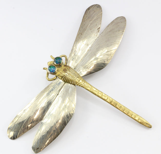 Mixed Metal Sterling Silver & Brass Dragonfly Pendant / Brooch by Courtney - Queen May