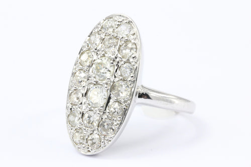 Art Deco 14K White Gold Old European Cut Diamond Oval Cluster Ring - Queen May