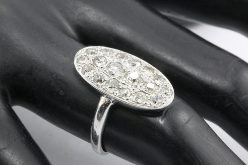 Art Deco 14K White Gold Old European Cut Diamond Oval Cluster Ring - Queen May