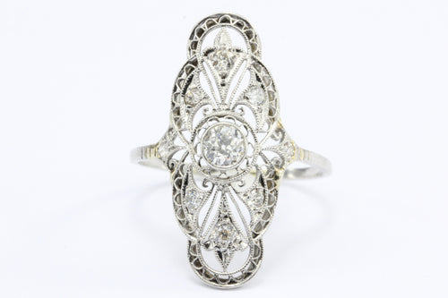 Edwardian Platinum Old European Diamond Filagree Ring c. 1910 - Queen May