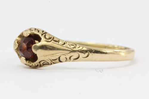 Victorian 14K Gold Garnet Belcher Mount Baby Ring C.1890's - Queen May