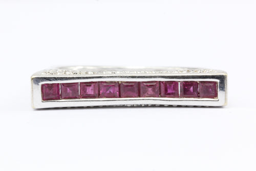 18k White Gold Ruby Diamond Square Modernist Ring Band - Queen May