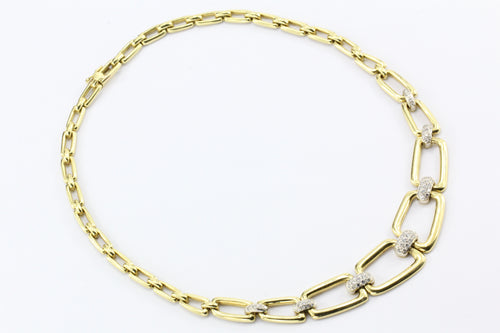Vintage 18k Gold Graduated Chain Link Pave set Diamond Necklace - Queen May