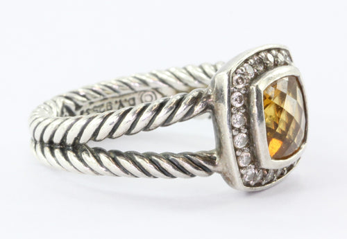 David Yurman Sterling Citrine Diamond Petite Albion Ring - Queen May