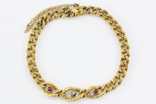 French 22K Gold Belle Epoque Topaz Repousse Link Bracelet Paris c.1880 - Queen May