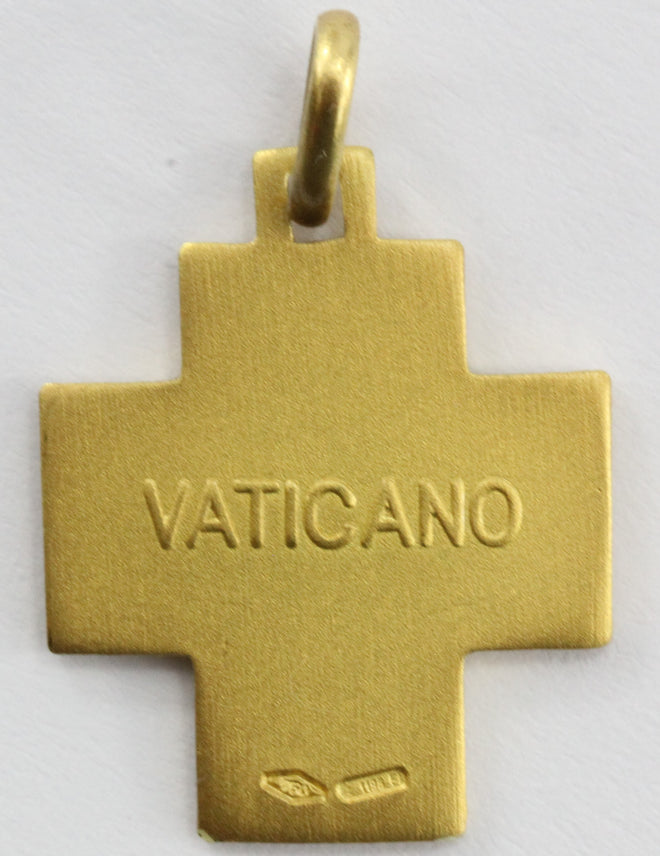 18K Gold Savelli Italy Vaticano / Vatican Cross Pendant in Box w/ Tag - Queen May