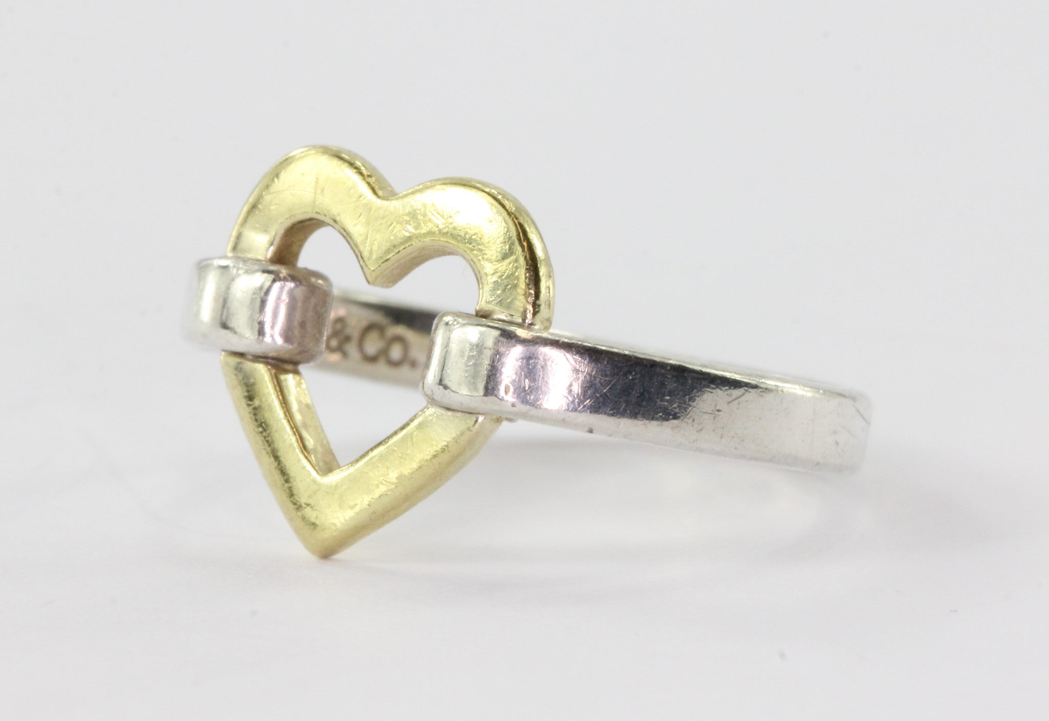Tiffany & Co Sterling Silver & 18K Yellow Gold Open Heart Ring Size 5 ...