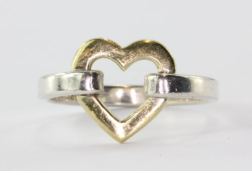 Tiffany & Co Sterling Silver & 18K Yellow Gold Open Heart Ring Size 5 - Queen May