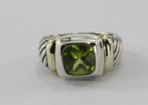 David Yurman Sterling Silver & 14K Gold Peridot Cable Ring Size 6.25 - Queen May