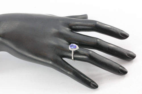 14k White Gold Tanzanite Diamond Halo Engagement Ring - Queen May