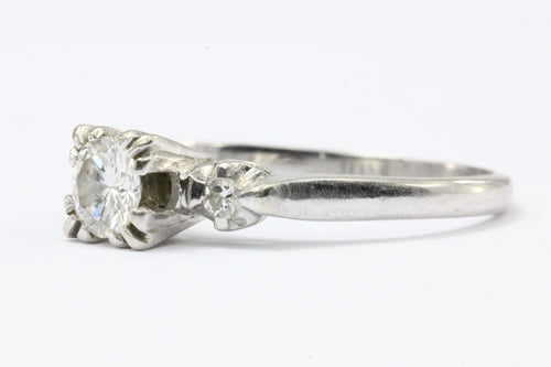 Retro 14K White Gold 3 Stone Diamond Engagement Ring c. 1940's - Queen May