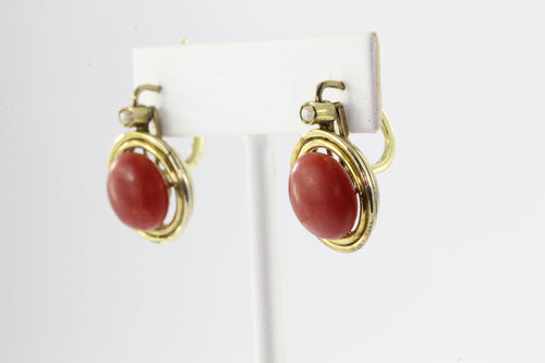 Victorian Red Oxblood Coral Seed Pearl 14K Gold Earrings - Queen May