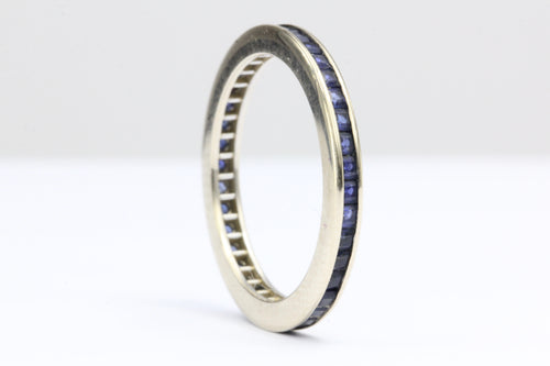 Art Deco 14K White Gold Blue Sapphire Eternity Band Ring Size 5.75 - Queen May