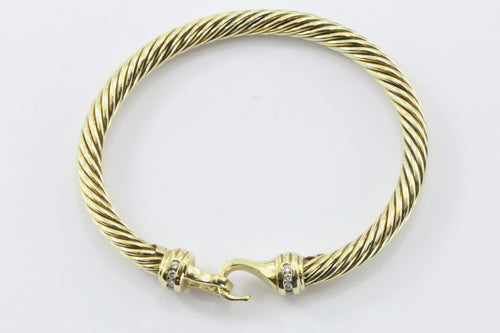 David Yurman 14K Gold & Diamond Cable Cuff Bangle Bracelet - Queen May