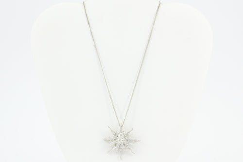 Art Nouveau Platinum Diamond Sun / Star Burst Pendant / Brooch Necklace c.1900 - Queen May