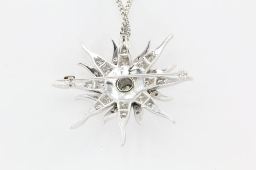 Art Nouveau Platinum Diamond Sun / Star Burst Pendant / Brooch Necklace c.1900 - Queen May