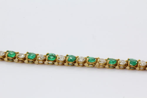 18K Gold Emerald Diamond Tennis Bracelet 7.25 Carats Total - Queen May